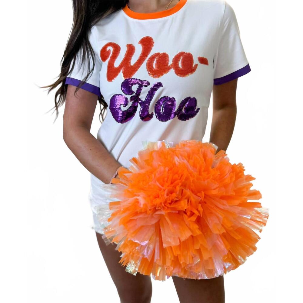 NEW SPARKLE CITY woo hoo ringer tee top in white